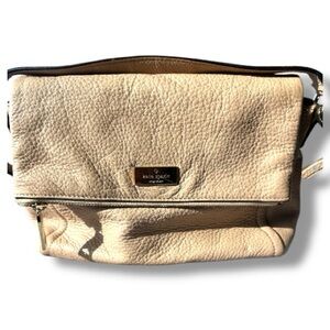 Kate Spade Pebbled Leather Crossbody Bag Neutral Beige w Pink Lining